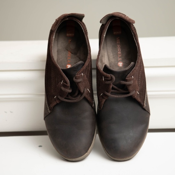 Merrell Ashland Tie Brown Leather Lace Up Low Top Flats Women’s 10 - Picture 7 of 7